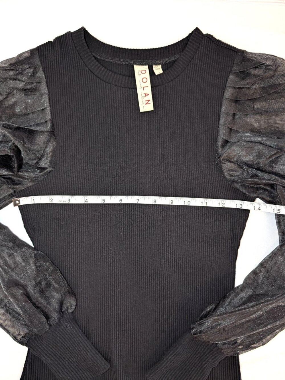 Dolan | Anthropologie Sheer Organza Puff Sleeve Top in Black | Size XS - Picture 7 of 11